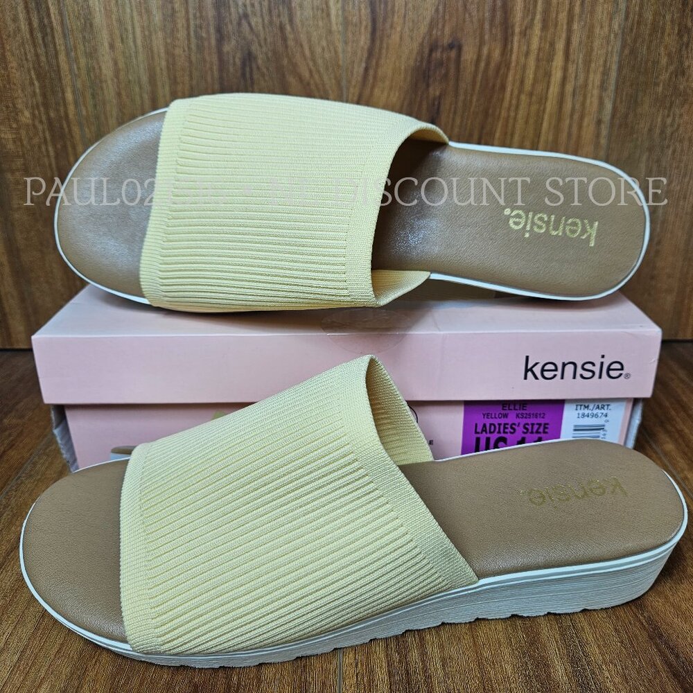KENSIE Women’s Ellie Knit Slip On Sandals, Yellow